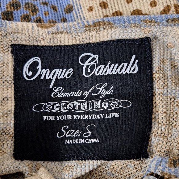 Onque Casuals Blue Brown Animal Print Gorpcore Waffle Knit Thermal Top Size S - Picture 12 of 13